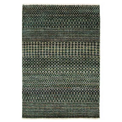 ECARPETGALLERY Hand-knotted Silk Shadow Dark Green Viscose, Wool Rug - 4'2 x 6'0