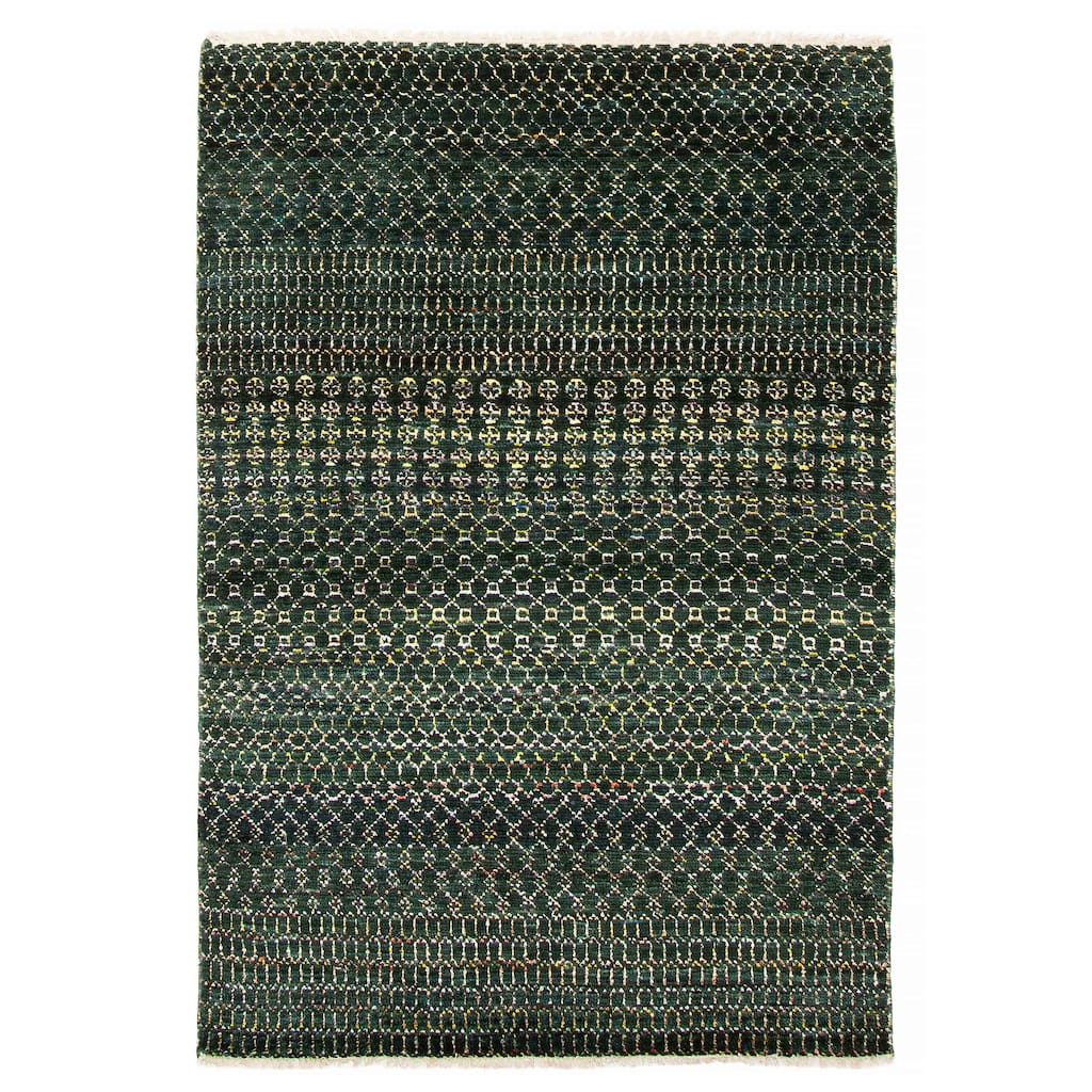 ECARPETGALLERY Hand-knotted Silk Shadow Dark Green Viscose, Wool Rug - 4'2 x 6'0