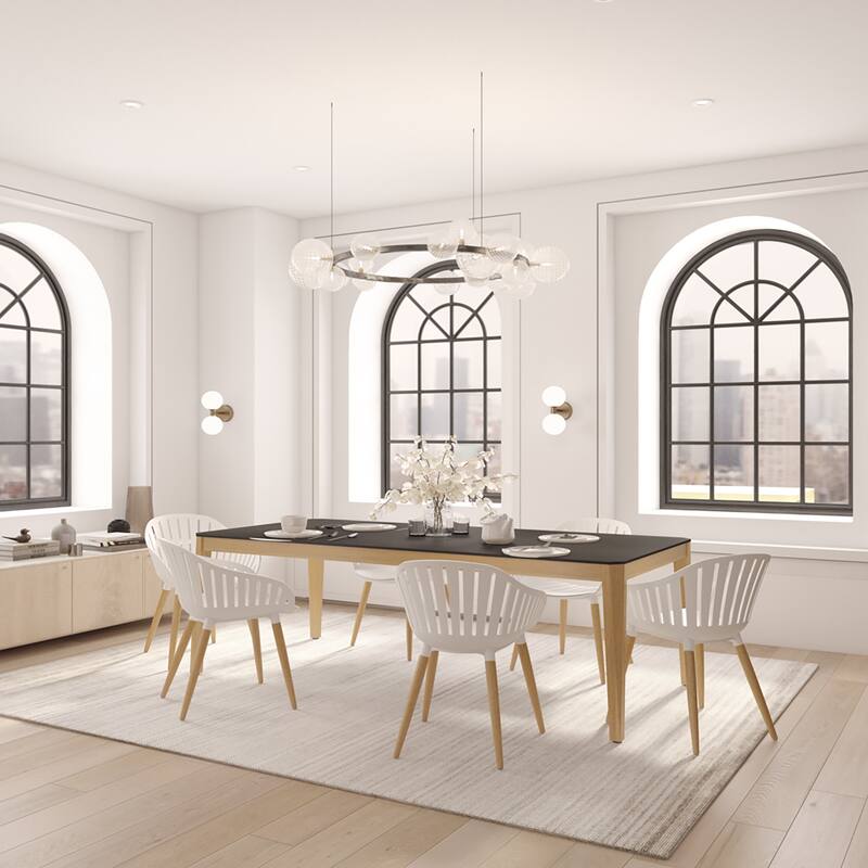 Midtown Concept FSC Certified Wood 7pc Indoor Carolen Dining Set - Black Big Table - White Wood Armchairs