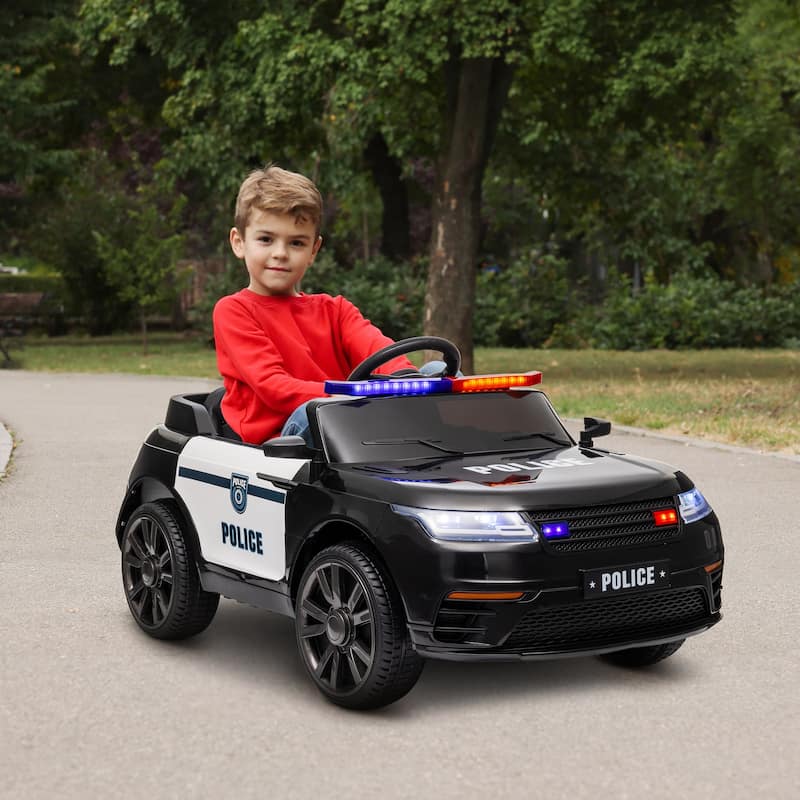 Electric Car Ride-On Car with Music, Police Car Battery Powered Electric Car with Parent Remote Control - Black