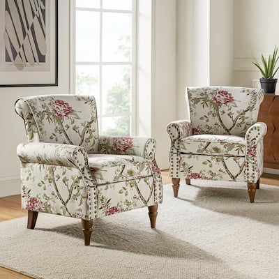 Nyctelius Traditional Polyester Accent Arm Chair with Pattern and Nailhead Trim Set of 2 by HULALA HOME