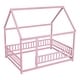 preview thumbnail 17 of 37, Full Size Wooden Floor Bed with House Roof Frame and Fence Guardrails