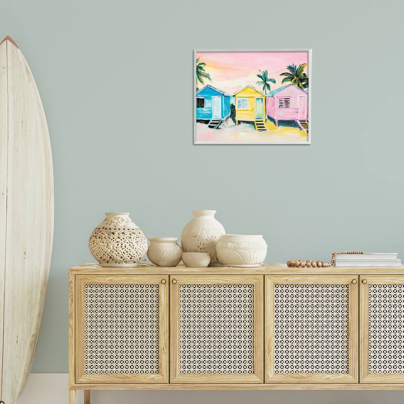 Stupell Pastel Tropical Beach Cabins Framed Giclee Art Design By Arlington Prints