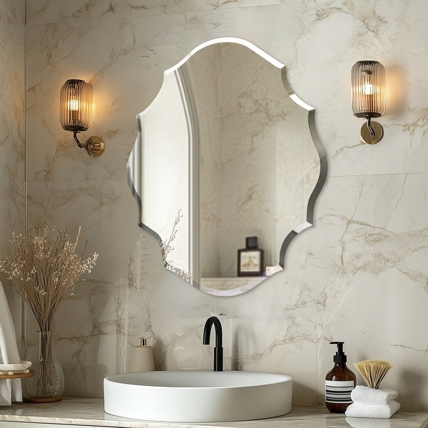 BED & BATH BEYOND ウォールミラー 　鏡　ミラー　46x56 Beveled Frameless Wall Mirror Elegant Scalloped Bathroom