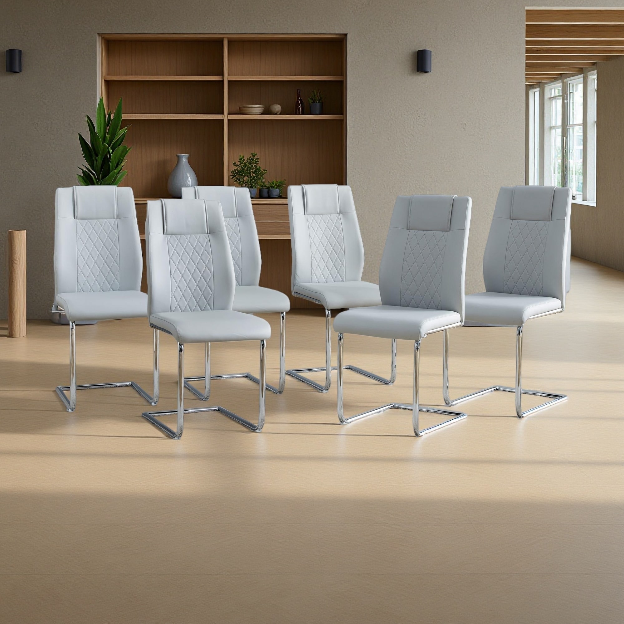 38"H Set of 6 Faux Leather Upholstered Dining Chairs with Metal Legs