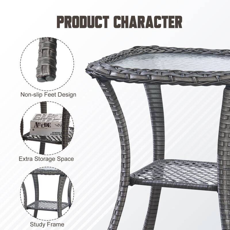 Stylish Outdoor Wicker side Table with Glass Top