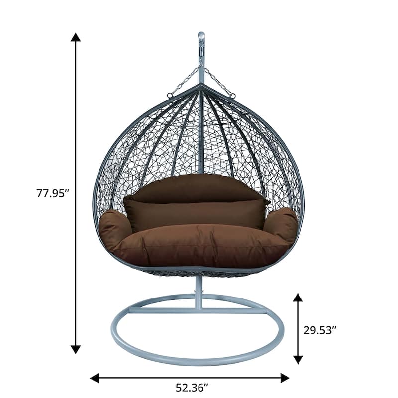 2-Person Egg Swing Chair in Grey Stainless Steel 2-Seater Porch Swing for Outdoor and Indoor - 77.95" Height