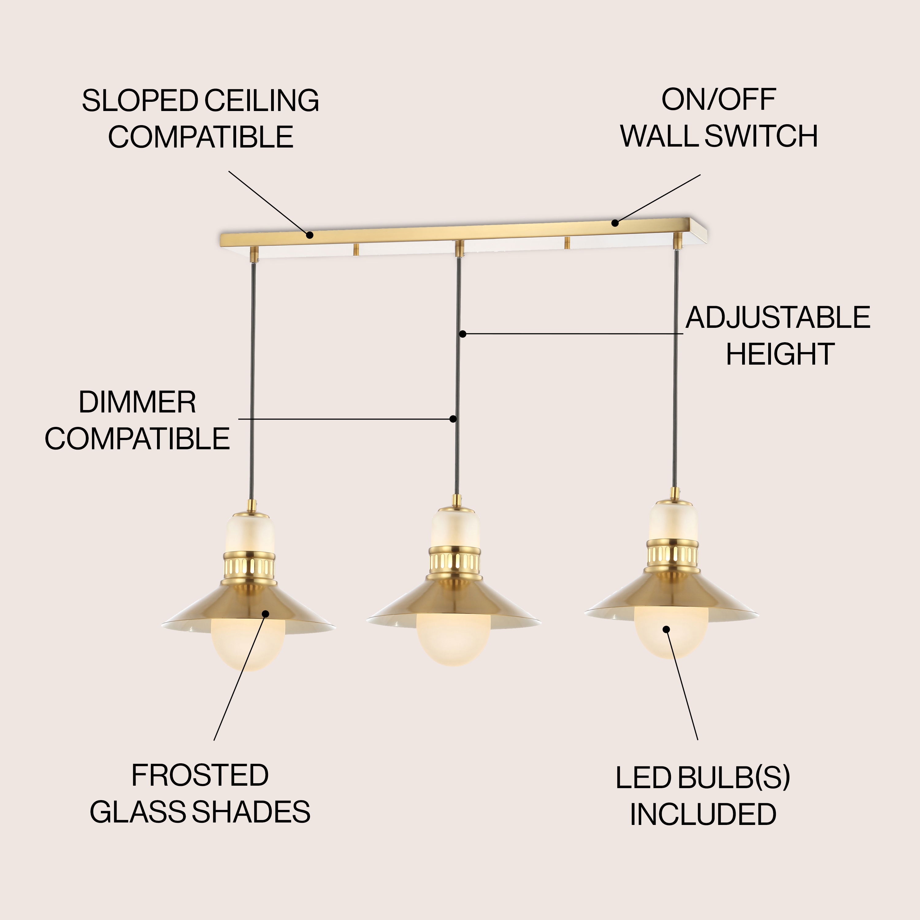 Eugenio 3 Light 35 Adjustable Iron Glass Retro Hurricane Triple Linear LED Pendant Brass Gold by JONATHAN Y On Sale Bed Bath Beyond 35645045