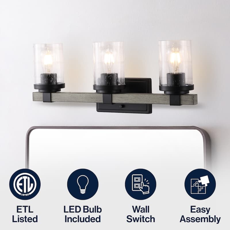 Ferme Iron/Seeded Glass Rustic LED Vanity Light, by JONATHAN Y