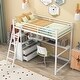 preview thumbnail 1 of 12, Metal & Wood Twin Size Loft Bed with Desk and Two Built-in Drawers White