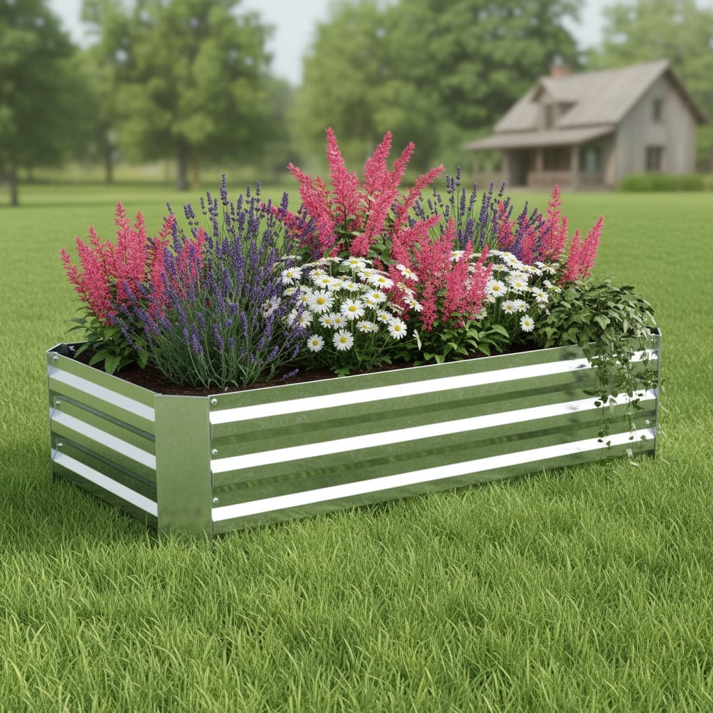 HomeRoots 12" X 48" Silver Metal Rectangular Raised Garden Bed