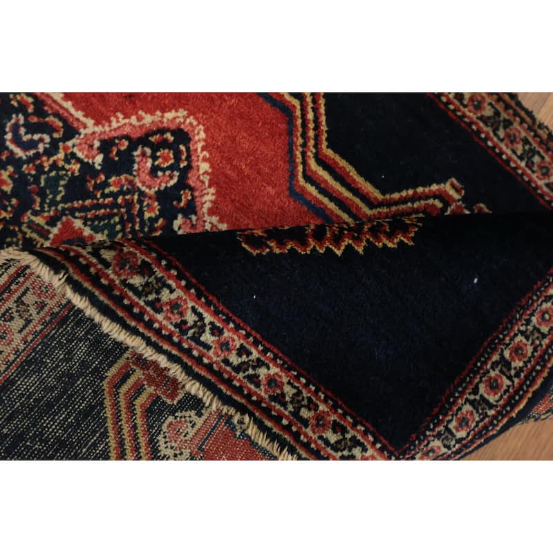 Hand Knotted Oriental 100% Wool Carpet Traditional Medallion Red Senneh Area Rug - 3' 6'' X 1' 9''