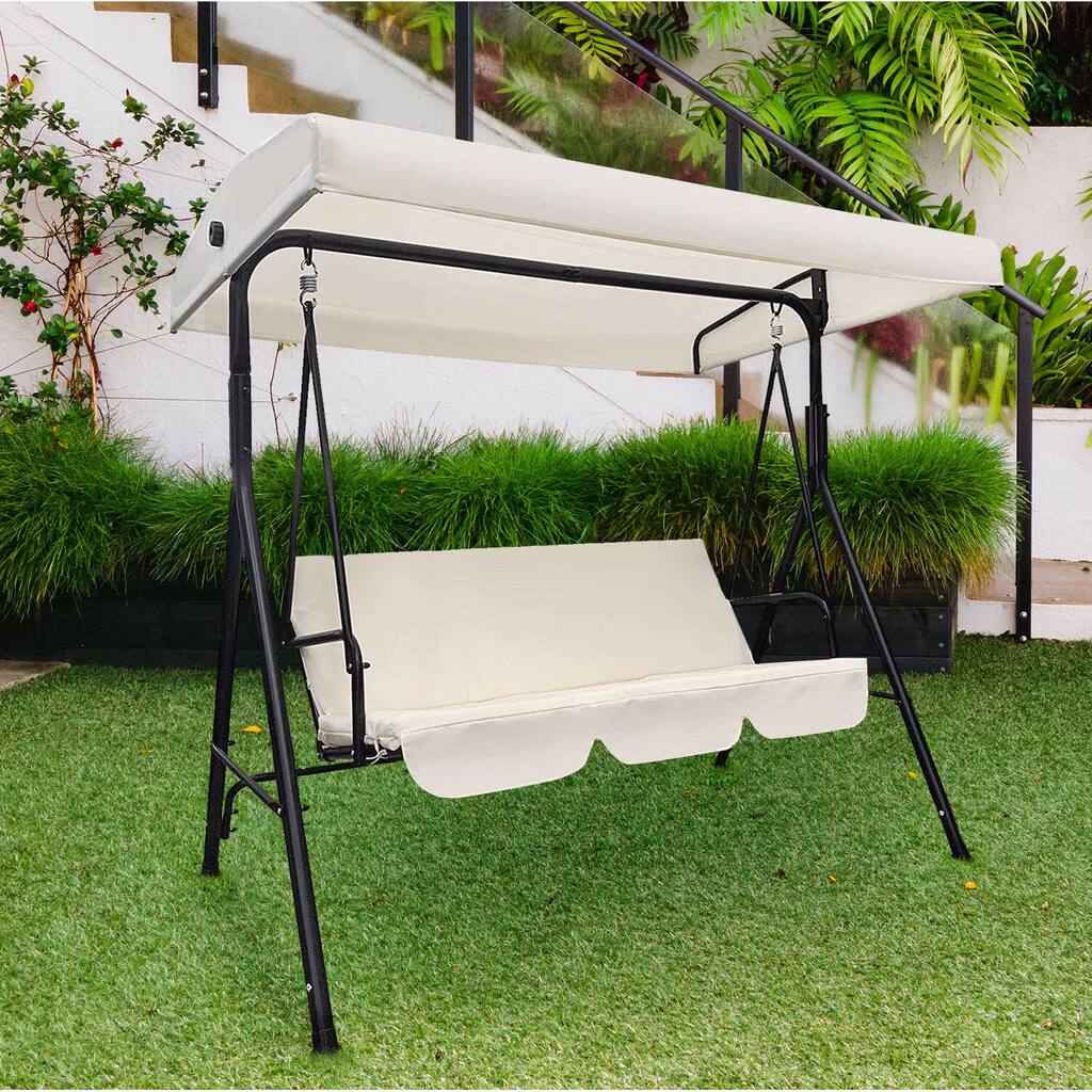 Fortune Candy Outdoor Patio Swing Chair for 2-3 People, with Removable Cushion and Convertible Canopy - N/A