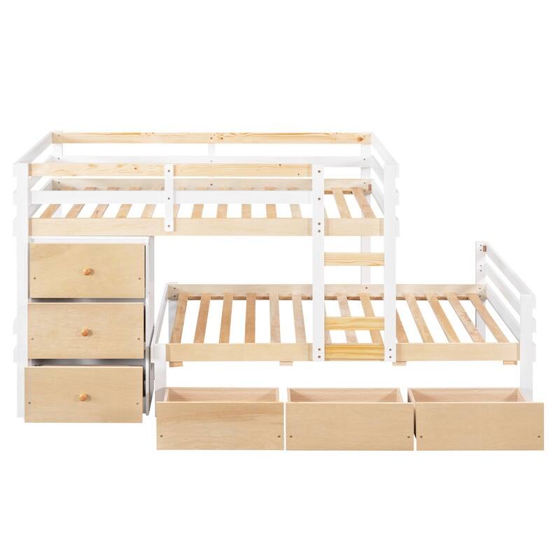 Twin over Twin Wooden Loft Bunk Bed with Drawers and Ladder