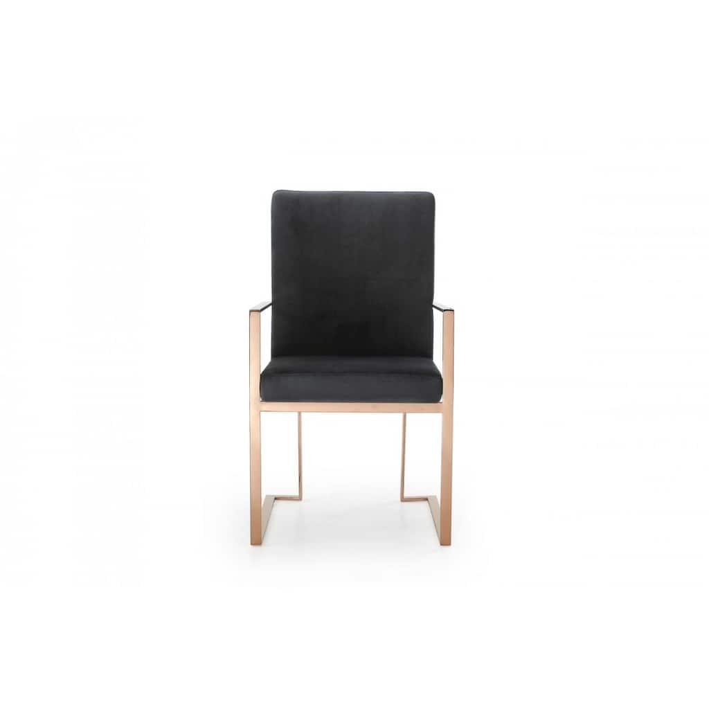 Modern Black Upholstered Fabric Seat Arm Dining Chair with Gold Stainless Steel Legs Solid Back Support - 38”H x 22”W x 24”D