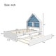 preview thumbnail 9 of 7, White+Blue Full Size House Bed with Bookcase Headboard and LED Light for Kids