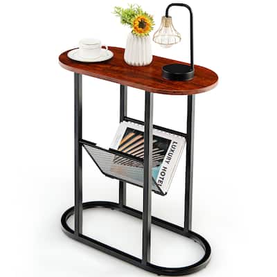 Costway 2-tier Side Table Oval Narrow End Table Nightstand Bedside - 23'' x 11'' x 25.5''