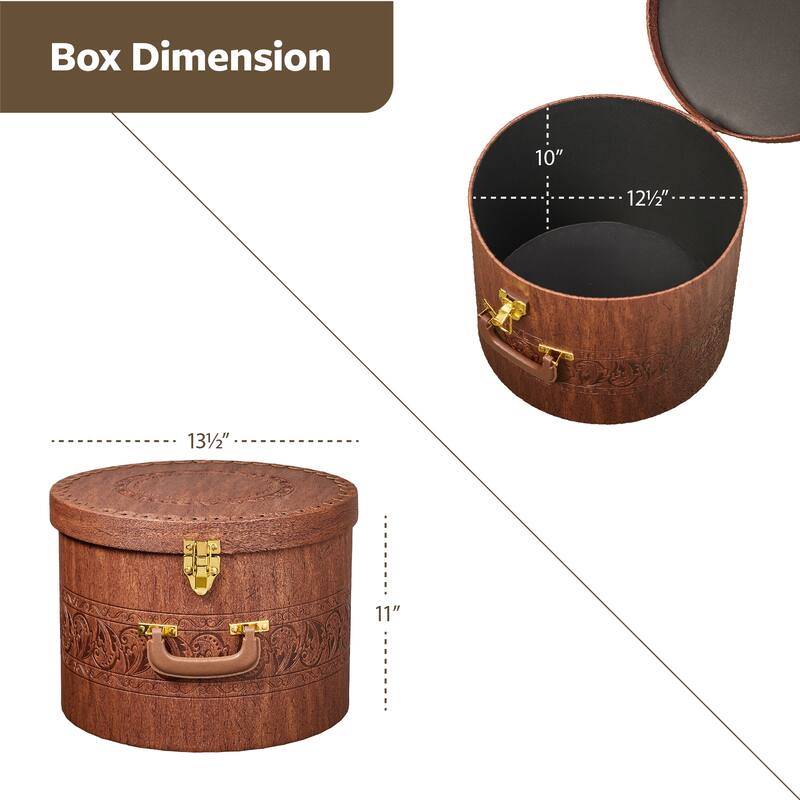 Creative Scents Cowboy Round Hat Box Storage With Gold Locking Lid