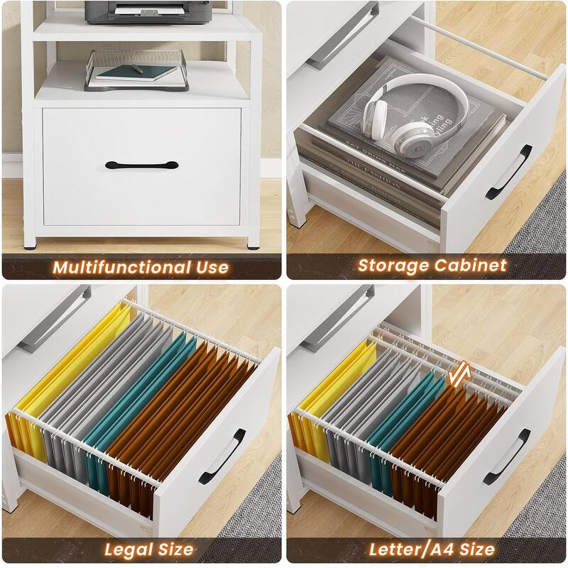 Home Computer Desk File Drawer & Power Outlet 5 Drawer Monitor Shelf