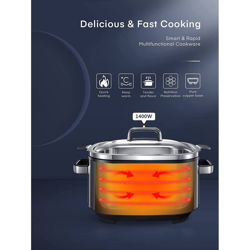 Slow Cooker, 10 in 1 Programmable Cooker, 6Qt Stainless Steel, Rice