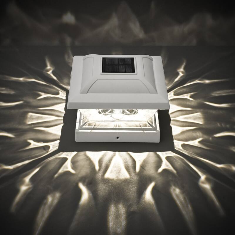 FKHouse Solar Powered White Outdoor Fence Post Cap Light