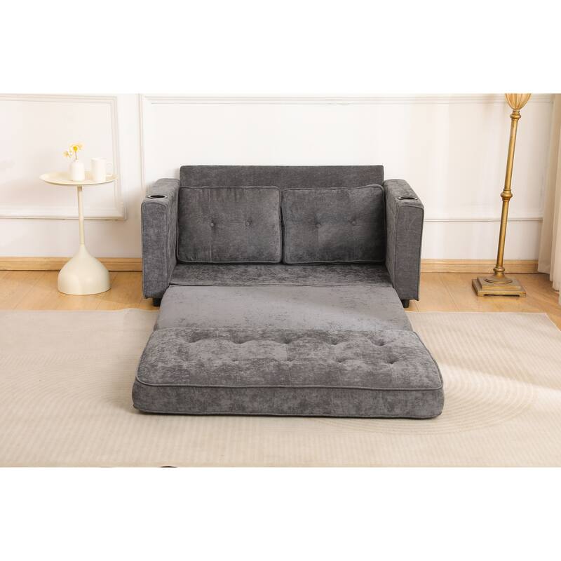 Dark Gray Pull-Out Sofa Bed Convertible Loveseat Sleeper Sofa Couch with Storage Bags for Living Room