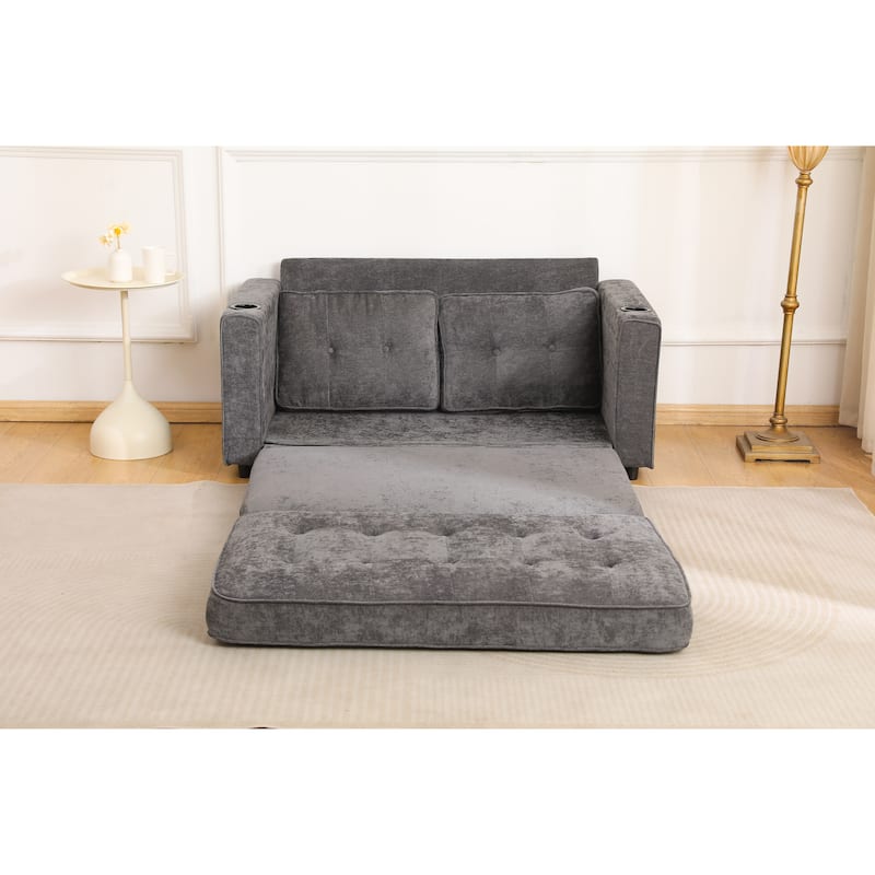 Sofa Bed with Pull-Out Straps, Velvet Sleeper Sofa with Side Storage Bags, Convertible Lounge Chaise Loveseat Daybed