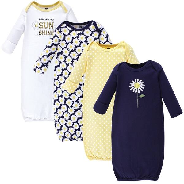 slide 1 of 1, Hudson Baby Infant Girl Cotton Long-Sleeve Gowns 4pk, Daisy 0-6 Months - Daisy