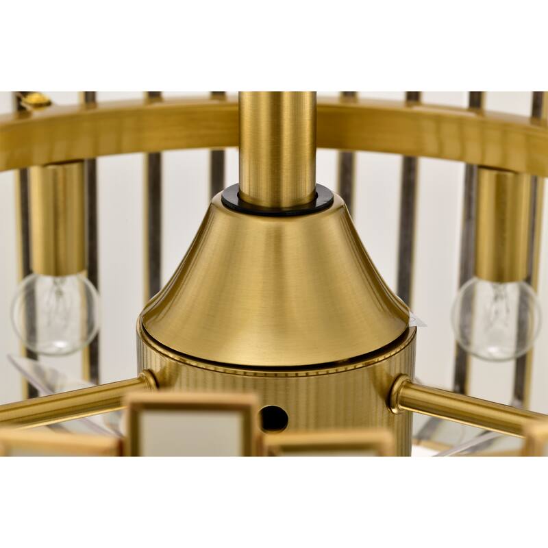 Walda 6-light Brass and Frosted Glass Staggered Panes Fandelier Lighted Ceiling Fan Remote Control - Brass-White