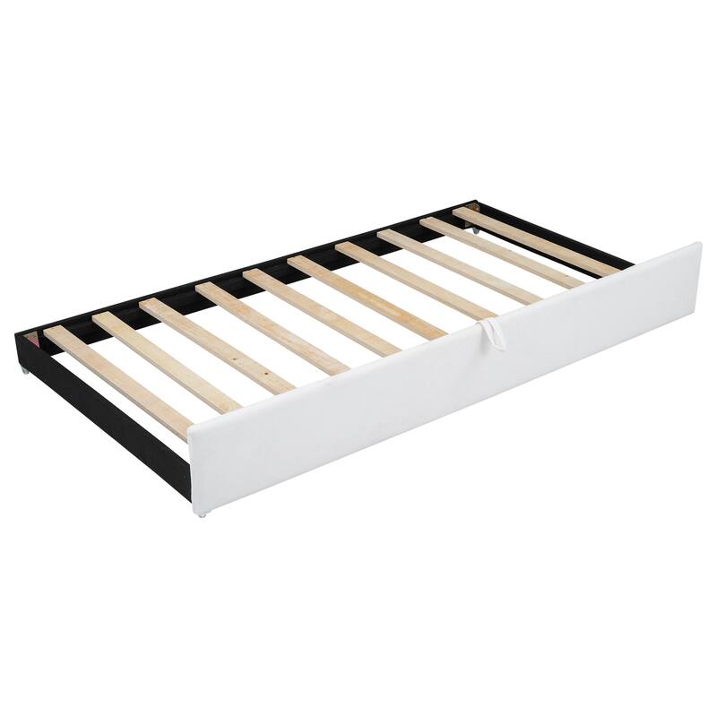 Twin Size Upholstered Daybed with Roll-Out Trundle, Space-Saving Wooden Frame, No Box Spring Needed