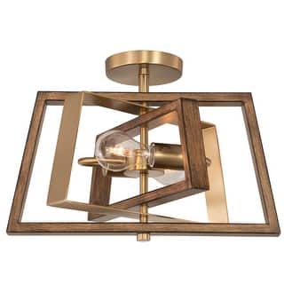 Semi Flush Mount Ceiling Light - Brass & Chestnut Finish - Modern Transitional Design - 11