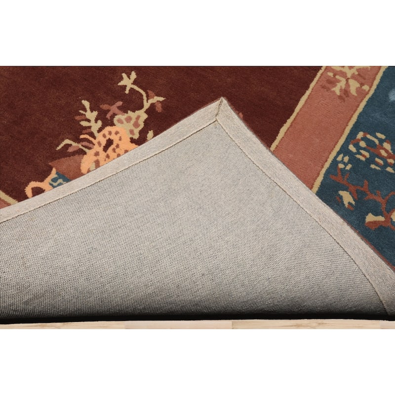 Hand Tufted LoomBloom Brown Oriental Area Rug Multi Sizes Featuring Vase Transitional Chinese Art Deco in New Zealand Wool