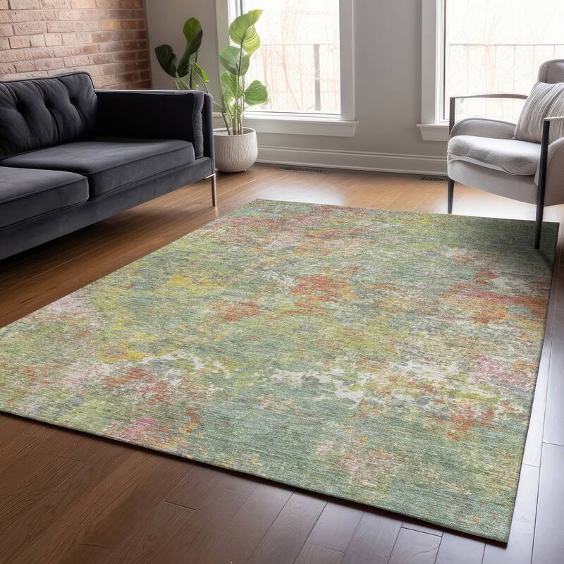 Machine Washable Indoor/Outdoor Abstract Watercolor Chantille Rug