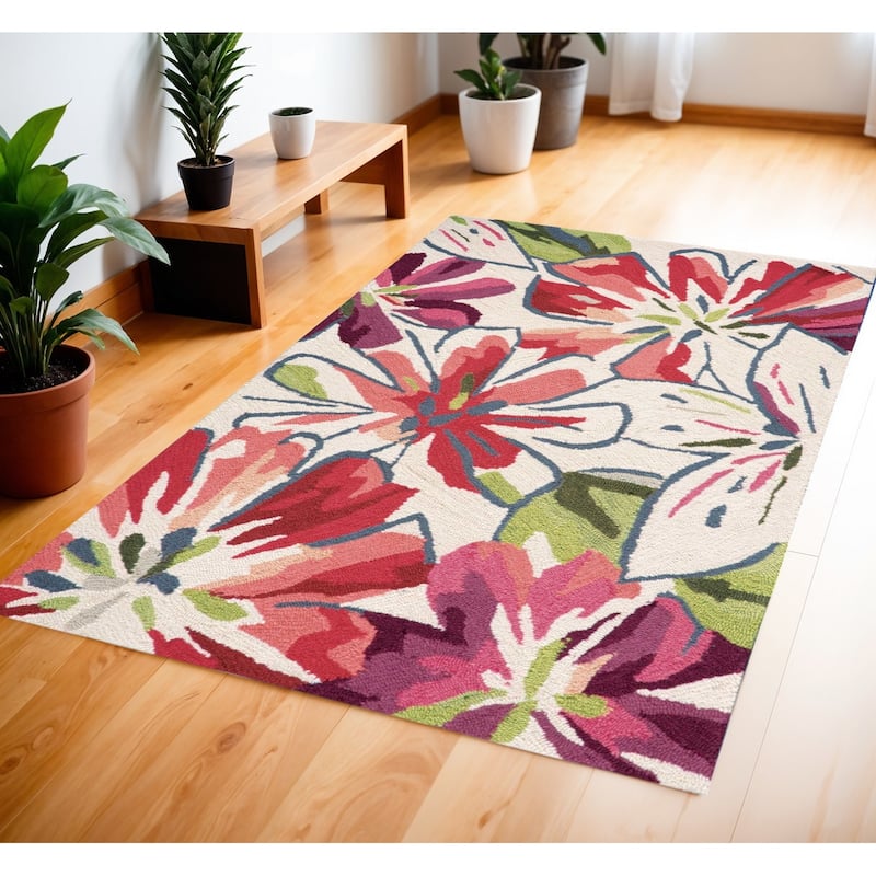 Gavu Floral Traditional Stain Resistant Area Rug By HomeRoots - 66' X '42' X '0.25 - 66' X '42' X '0.25 - Red - Rectangle