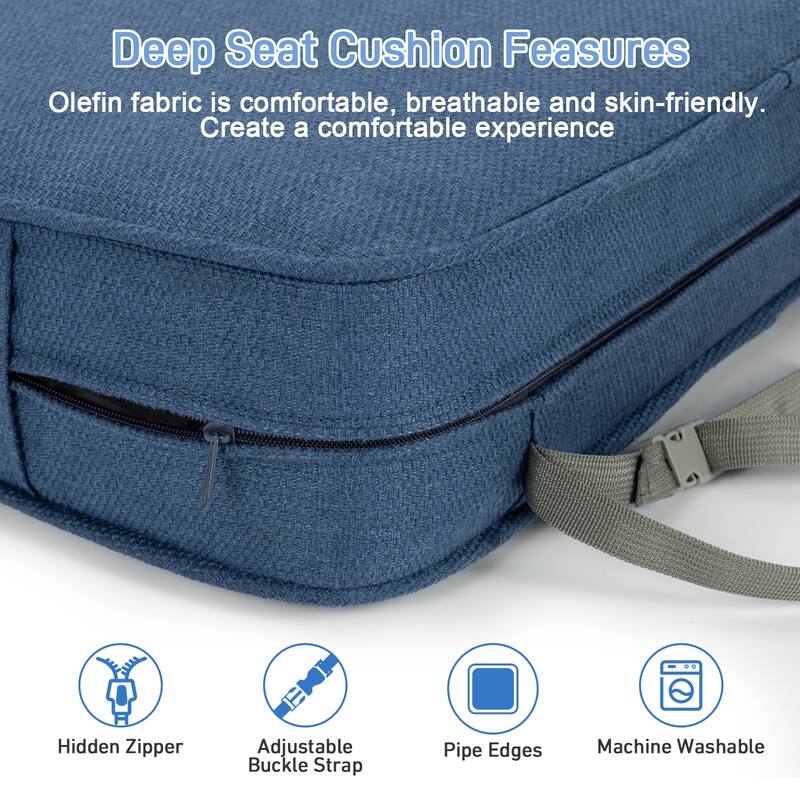 Aoodor 24'' x 24'' Outdoor Deep Seat Chair Cushion Set with Sponge Foam (Set of 2 Seats, 2 Backs, 2 Pillows) - 24"x24"