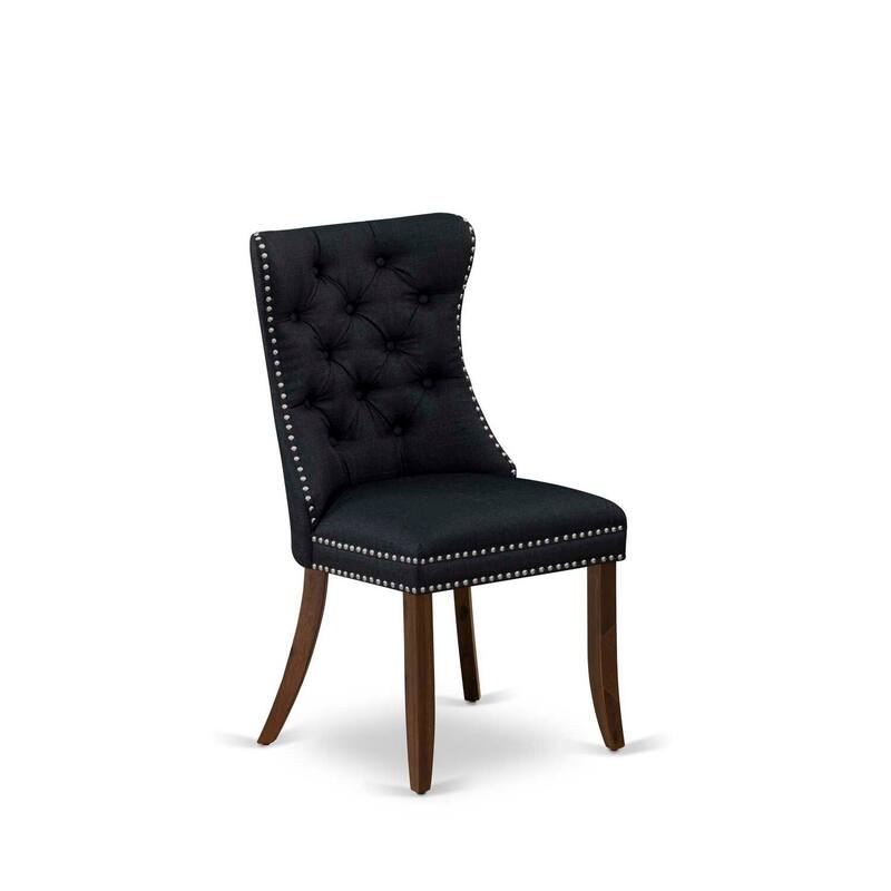 Parson Dining Chairs Set of 2 - Black Linen Upholstered Accent Chairs - Antique Walnut Legs