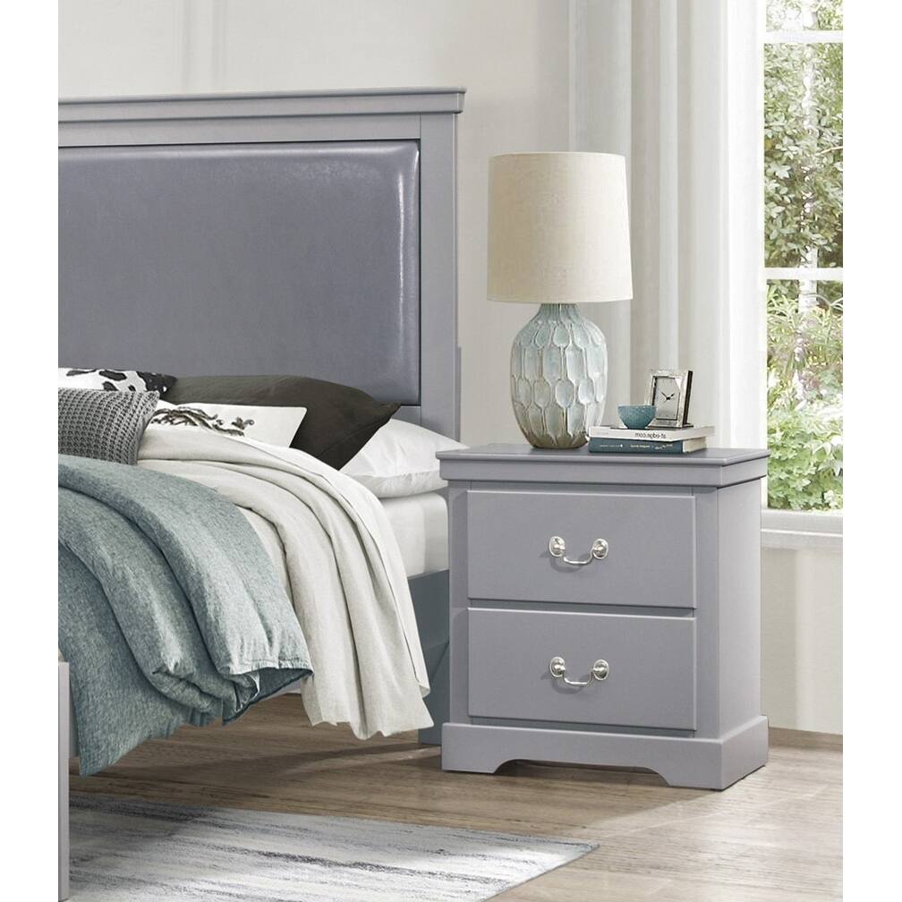 Traditional Gray Wooden Nightstand with 2 Drawers