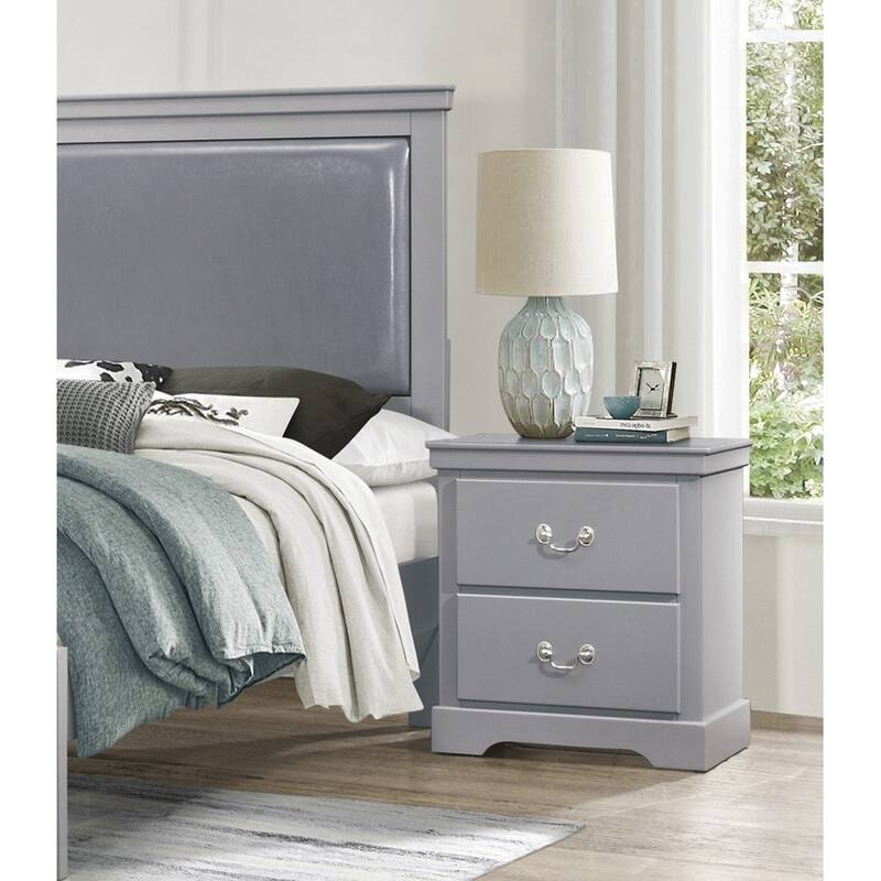 Traditional Gray Wooden Nightstand with 2 Drawers - Gray