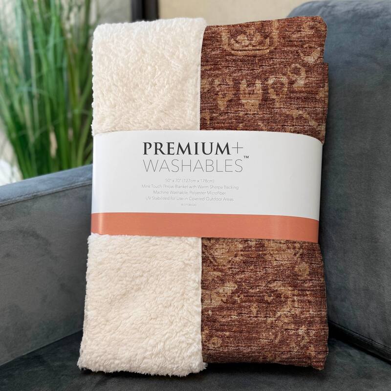 Premium Machine Washable ASB40 Vintage Global Sherpa Throw Blanket
