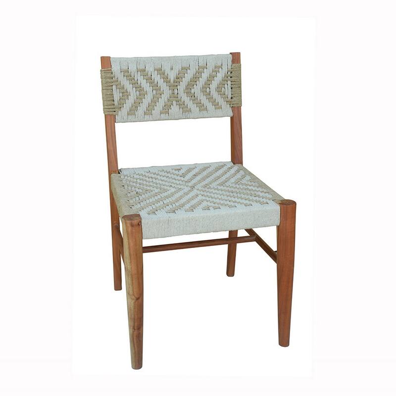 Cero 21 Inch Dining Chair, Woven Cotton Seat and Back, Brown, Gray
