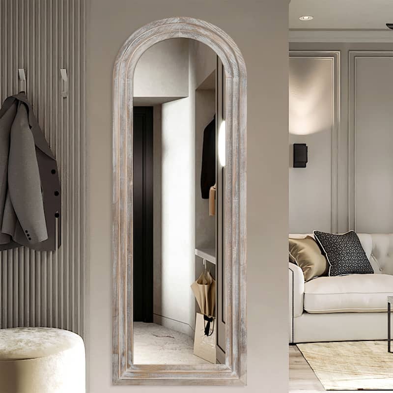 Dovelina Rustic Arched Distressed Wood Mirror Full-length Floor Mirror - 64x21 - Weathered White