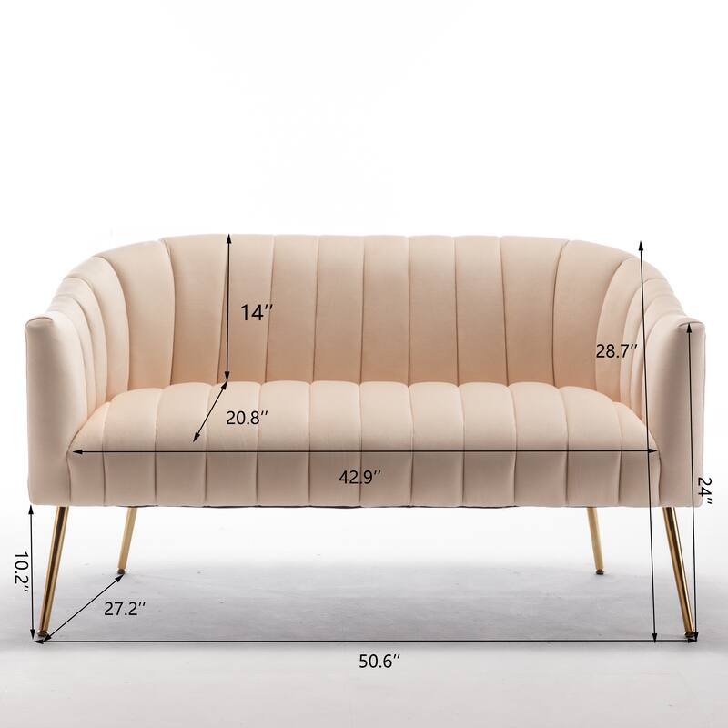 SEYNAR Modern Glam Comfy 50" Metal Legs Curved Sofa 2 Seaters Loveseat with Tufted Back