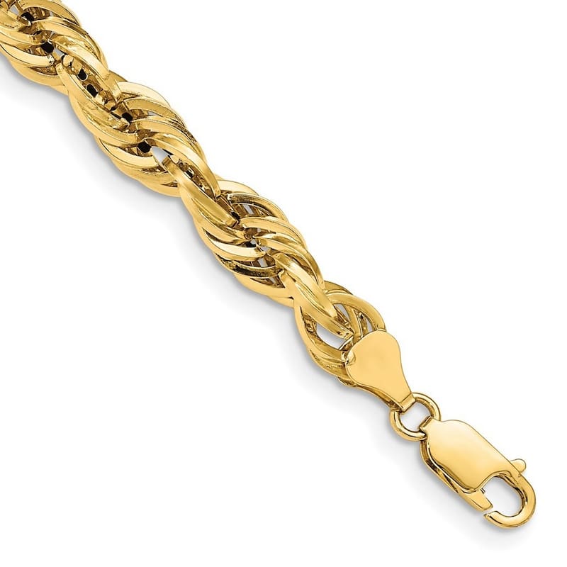 Curata 14k Yellow 7.0mm Semi solid Rope Chain Bracelet 8 Inch