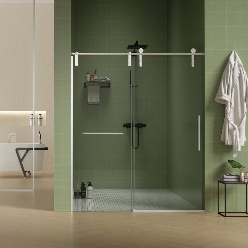 56"-60"W x 76"H Frameless Clear Tempered Glass Shower Enclosure