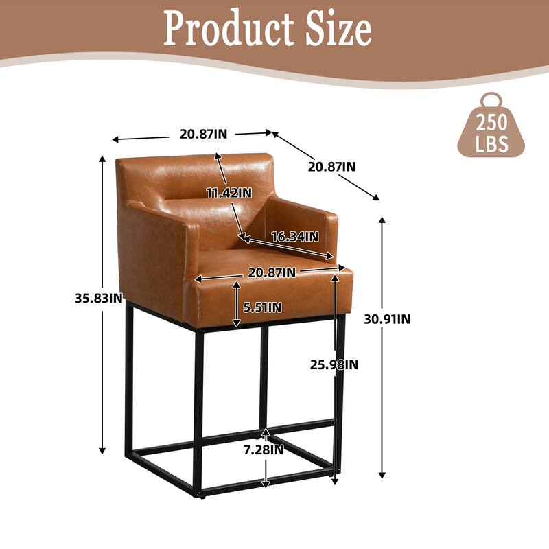 House Hold Counter Height Bar Stools Set of 2,Modern Square PU Bar Stool