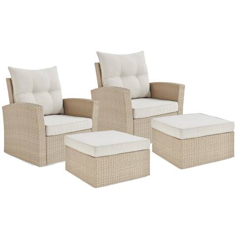 Lawayon 4-piece Outdoor Wicker Chairs and Ottomans Set by Havenside Home