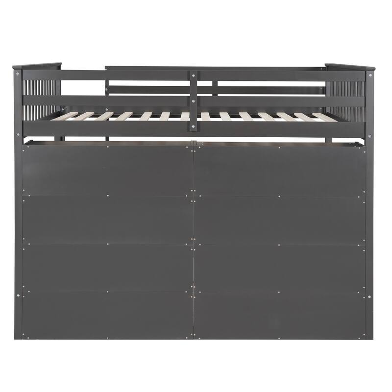 Loft Bed with All-in-One 8 Open Storage Shelf and 4 Step Ladder, Wood Loft Bed Slat Support for Kids Teens