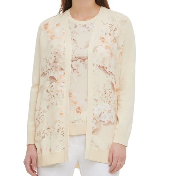 iets bezoek Kreet Calvin Klein Women's Sweater Beige Size XS Floral Open Front Cardigan -  Overstock - 33709001