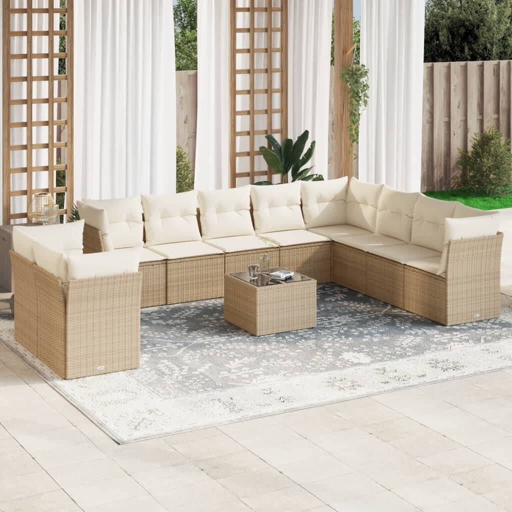 vidaXL Garden Sofa Set Beige Poly Rattan Large Adjustable Feet - 113.8 x 88.2 x 27.2