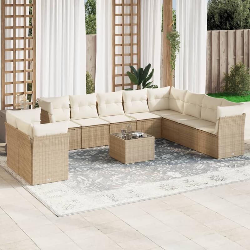 vidaXL Garden Sofa Set Beige Poly Rattan Large Adjustable Feet - 113.8 x 88.2 x 27.2